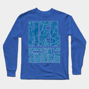 Helsinki, Finland City Map Typography - Blueprint Long Sleeve T-Shirt